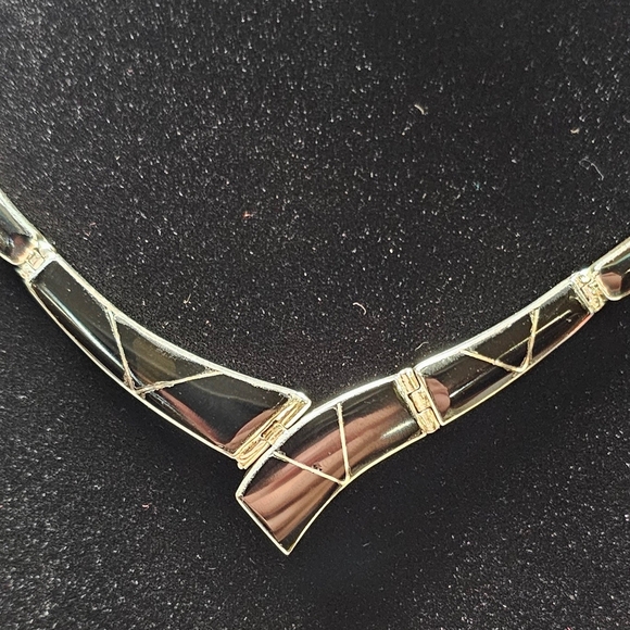 ✨ Vintage Taxco 950 Sterling Silver & Black Onyx Panel Necklace ✨ - Picture 2 of 8